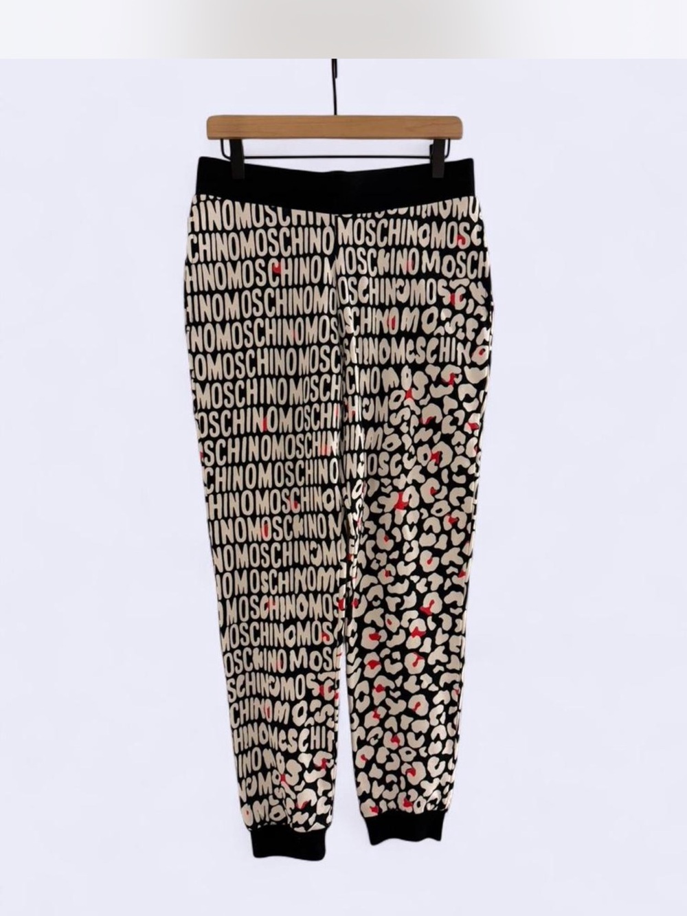 Moschino Logo Leopard Print Jogger Pants Black White Red Size M